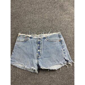 Levi's Denim Shorts Womens 32 Blue High Rise Distressed Button Fly Cutoff